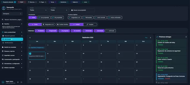Gestión de tareas en el panel web